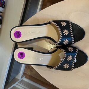 Jack Rogers Black and Cream Floral Mules